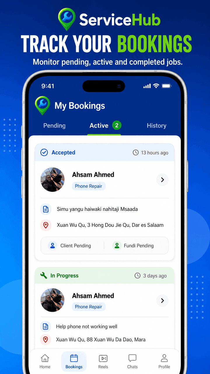 ServiceHub app — Dashboard screen
