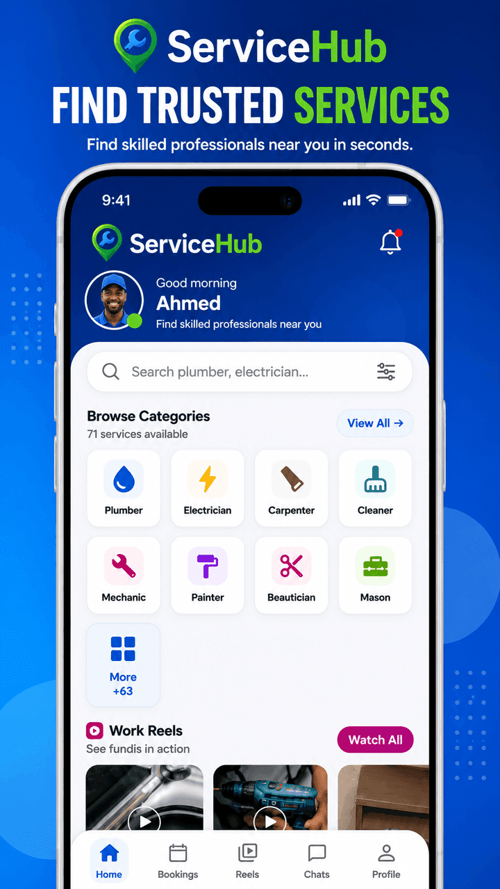 ServiceHub app — Home screen